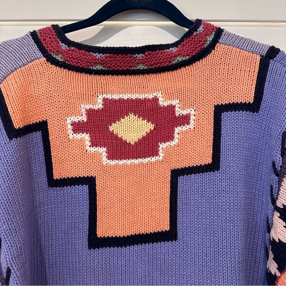 Storybook Knits Cardigan Sz L Southwestern Peppers Adobe Pottery Chiles Hand - Picture 10 of 10